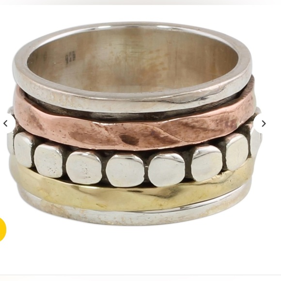 Tri-Tone Sterling Silver Spinner Stress Anxiety Relief Ring - Picture 2 of 7